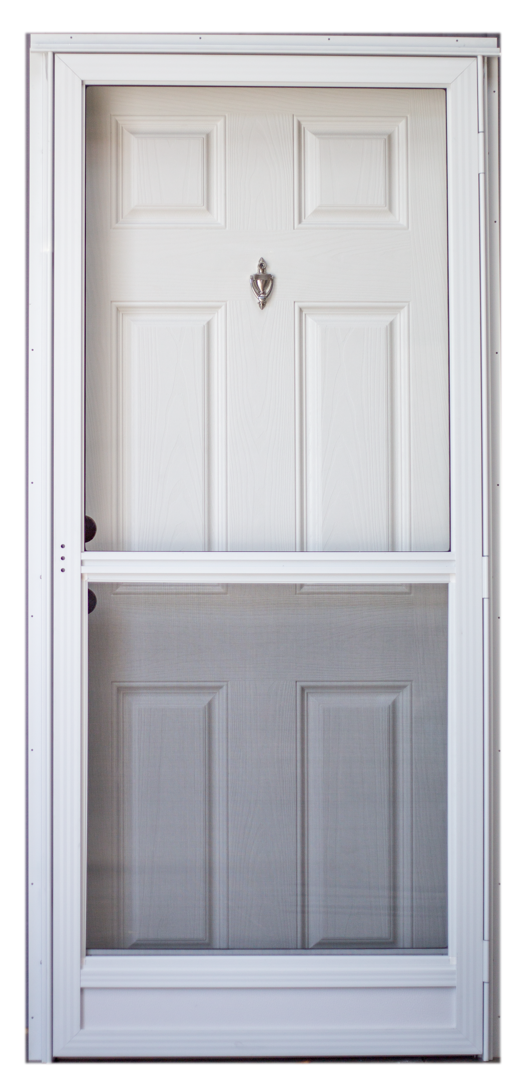 34″ x 76″ Left Hand Knocker View White/White 4″ Jamb White Standard Storm