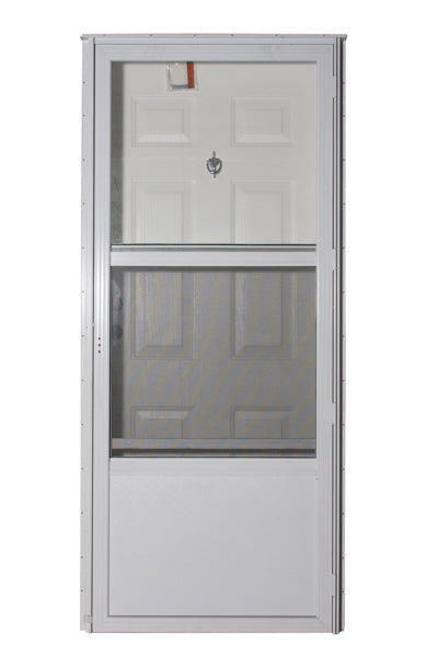 34″ x 76″ Right Hand Knocker View 6-Panel White/White Core 4.5″ Jamb White Standard Storm