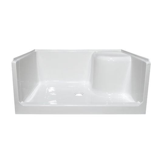 48″ x 34″ Acrylic Shower Pan Left Seat – White (Right Seat Shown)