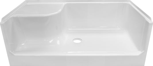 54" x 27" x 19" Acrylic Victory Left Seat Shower Base Center Drain – White