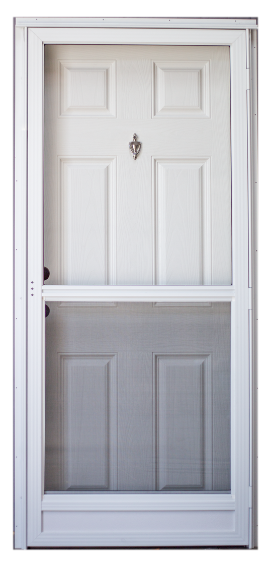 34″ x 76″ Lifestyle Right Hand Knocker View 4″ Jamb White Standard Storm